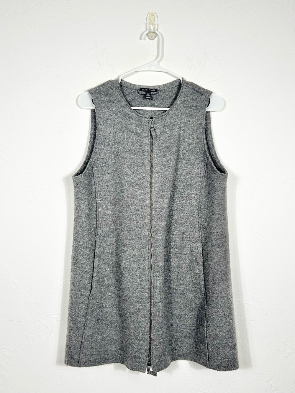 Eileen Fisher Gray Felted Double Face Wool Full Zip Vest